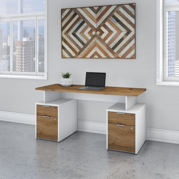 Shop Bush Furniture for you Jamestown 60W Desk with 4 Drawers 01 JTN017FWWHSU  color fresh walnut white