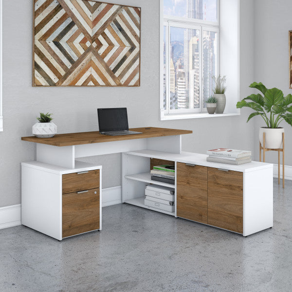 Shop Bush Furniture for you Jamestown 60W L Shaped Desk with Drawers 01 JTN021FWWHSU  color fresh walnut white