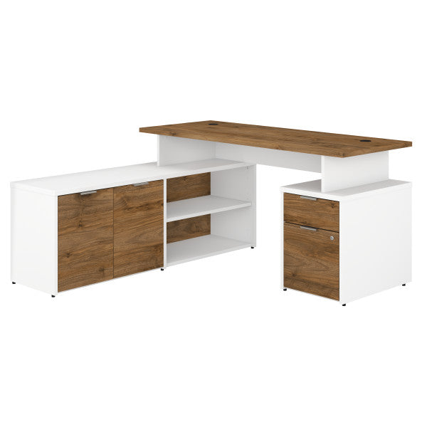 Shop Bush Furniture for you Jamestown 60W L Shaped Desk with Drawers 02 JTN021FWWHSU  color fresh walnut white