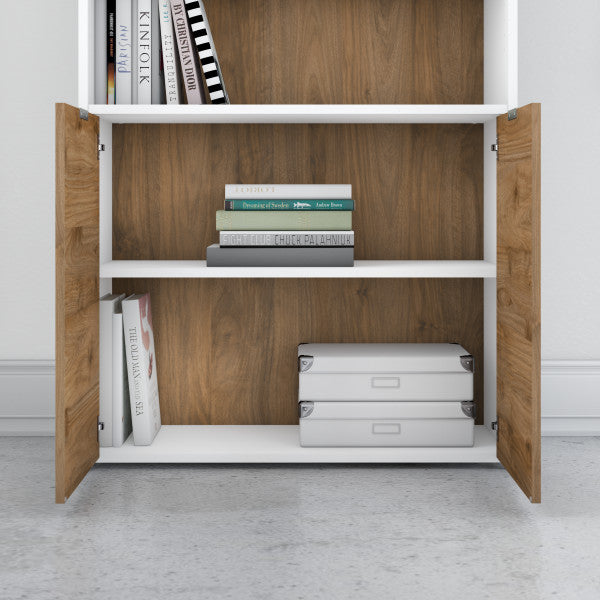 Shop Bush Furniture for you Jamestown 72W L Shaped Desk with Lateral File Cabinet and 5 Shelf Bookcase 07 JTN011FWWHSU  color fresh walnut white