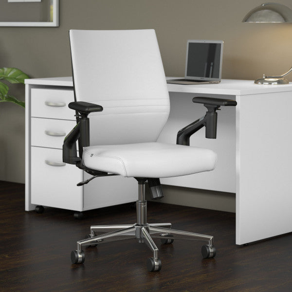 Shop Bush Furniture for you Laguna Mid Back Leather Office Chair 01 CH2701WHL-03  color white leather