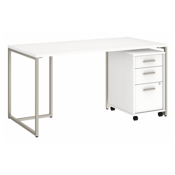 Shop Bush Furniture for you Method 60W Table Desk with 3 Drawer Mobile File Cabinet 02 MTH001WHSU  color white