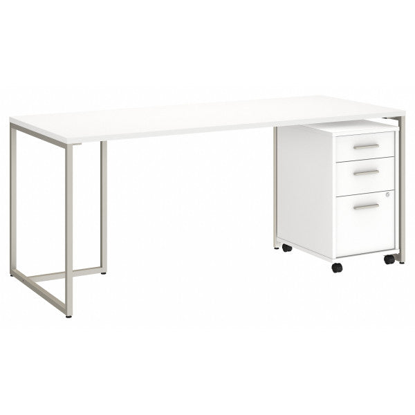 Shop Bush Furniture for you Method 72W Table Desk with 3 Drawer Mobile File Cabinet 02 MTH014WHSU  color white