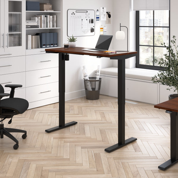 Shop Bush Furniture for you Move 40 Series 48W x 24D Electric Height Adjustable Standing Desk 01 M4S4824HCBK  color hansen cherry black powder coat