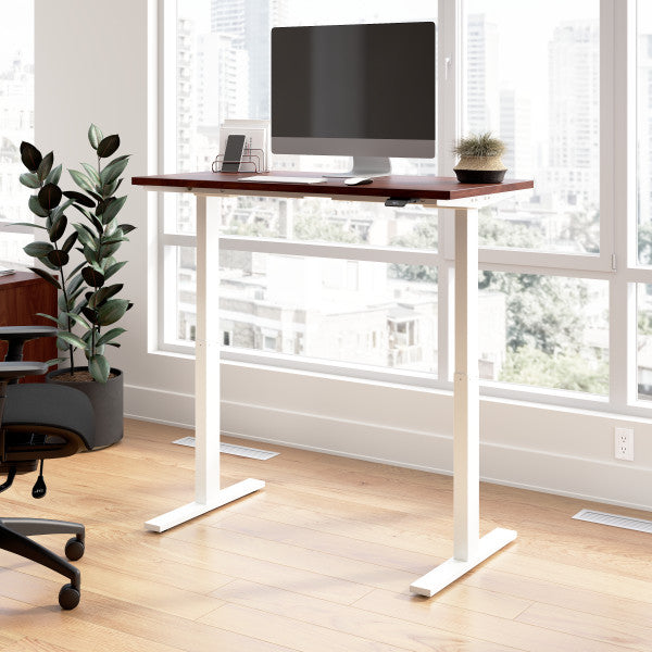 Shop Bush Furniture for you Move 60 Series 48W x 24D Electric Height Adjustable Standing Desk 01 M6S4824HCWK  color hansen cherry white powder coat