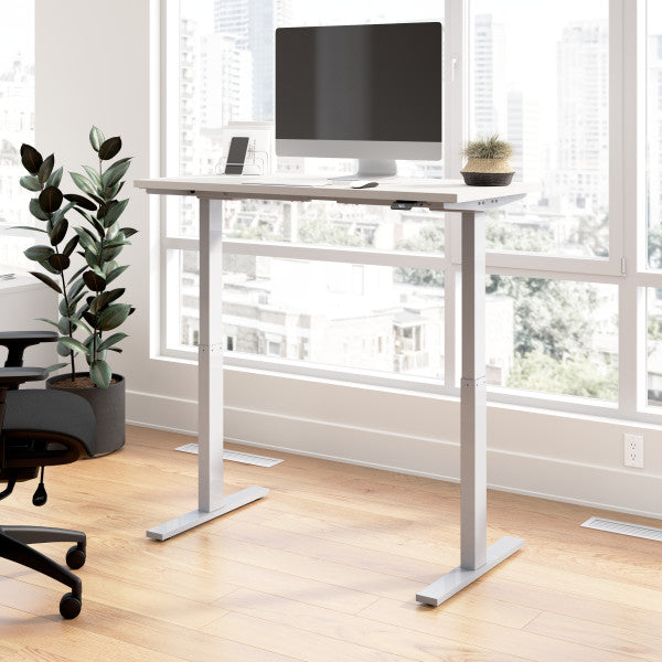 Shop Bush Furniture for you Move 60 Series 48W x 24D Electric Height Adjustable Standing Desk 01 M6S4824WHSK  color white cool gray metallic