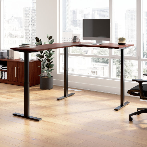 Shop Bush Furniture for you Move 60 Series 60W Height Adjustable L Shaped Standing Desk 01 M6SL6078HCBK  color hansen cherry black powder coat