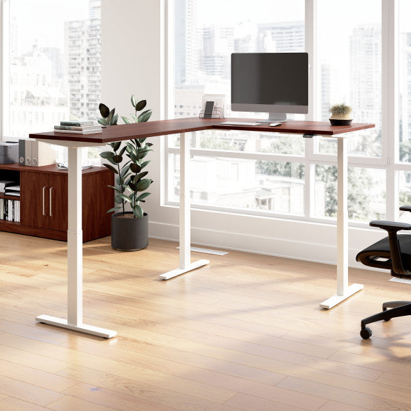 Shop Bush Furniture for you Move 60 Series 60W Height Adjustable L Shaped Standing Desk 01 M6SL6078HCWK  color hansen cherry white powder coat