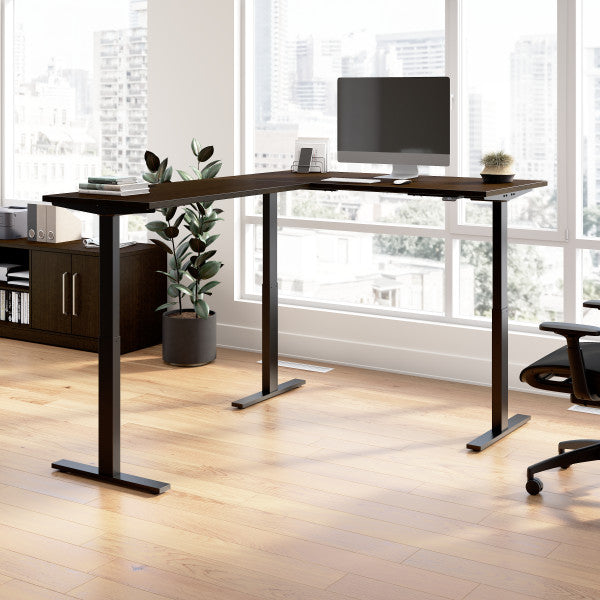 Shop Bush Furniture for you Move 60 Series 60W Height Adjustable L Shaped Standing Desk 01 M6SL6078MRBK  color mocha cherry black powder coat