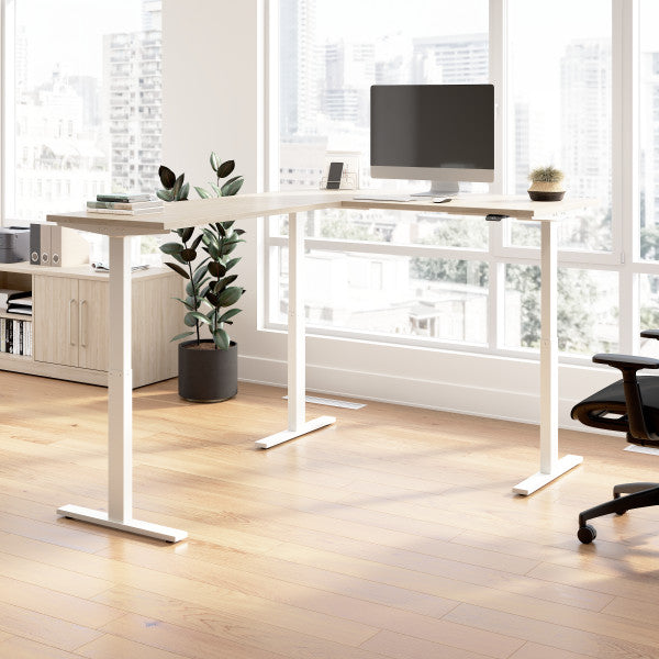 Shop Bush Furniture for you Move 60 Series 60W Height Adjustable L Shaped Standing Desk 01 M6SL6078NEWK  color natural elm white powder coat