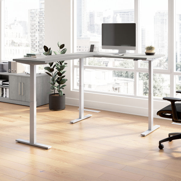 Shop Bush Furniture for you Move 60 Series 60W Height Adjustable L Shaped Standing Desk 01 M6SL6078PGSK  color platinum gray cool gray metallic