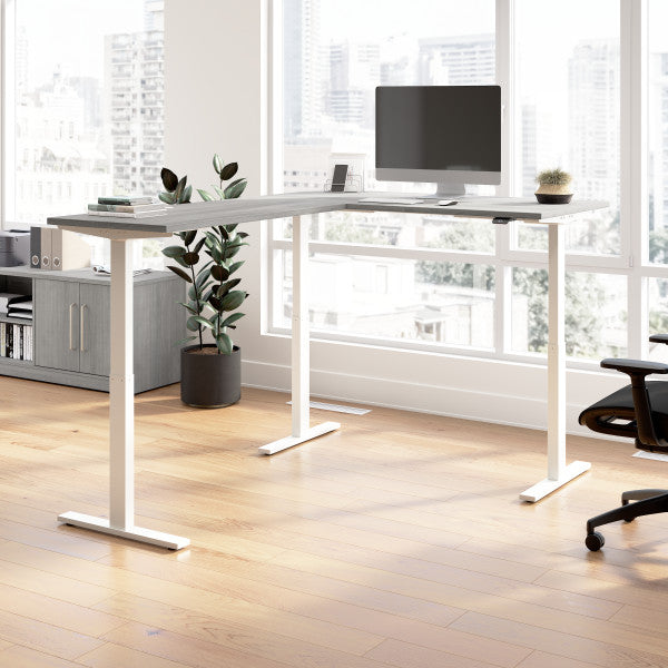 Shop Bush Furniture for you Move 60 Series 60W Height Adjustable L Shaped Standing Desk 01 M6SL6078PGWK  color platinum gray white powder coat