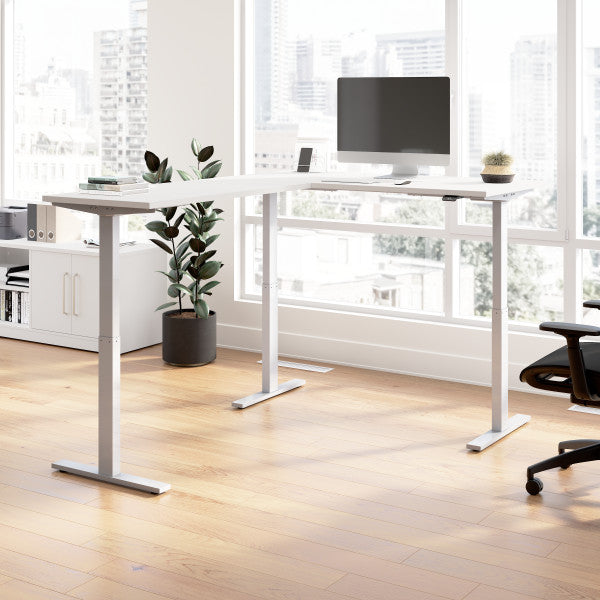 Shop Bush Furniture for you Move 60 Series 60W Height Adjustable L Shaped Standing Desk 01 M6SL6078WHSK  color white cool gray metallic