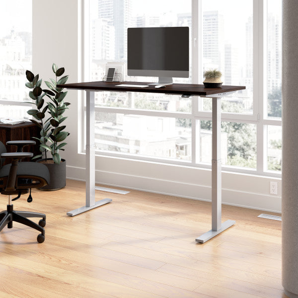 Shop Bush Furniture for you Move 60 Series 60W x 30D Electric Height Adjustable Standing Desk 01 M6S6030BWSK  color black walnut cool gray metallic