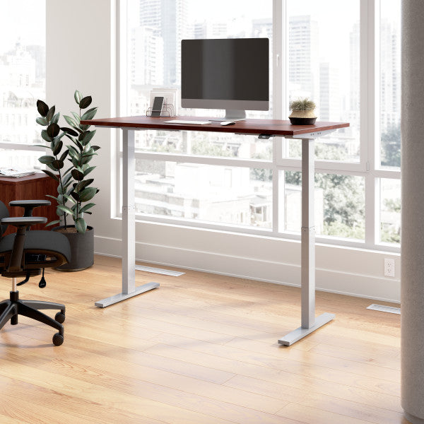 Shop Bush Furniture for you Move 60 Series 60W x 30D Electric Height Adjustable Standing Desk 01 M6S6030HCSK  color hansen cherry cool gray metallic