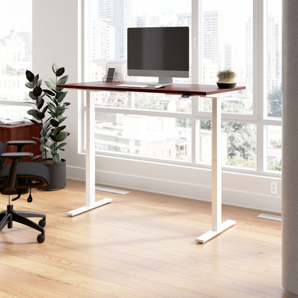 Shop Bush Furniture for you Move 60 Series 60W x 30D Electric Height Adjustable Standing Desk 01 M6S6030HCWK  color hansen cherry white powder coat