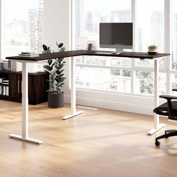 Shop Bush Furniture for you Move 60 Series 72W Height Adjustable L Shaped Standing Desk 01 M6SL7278BWWK  color black walnut white powder coat