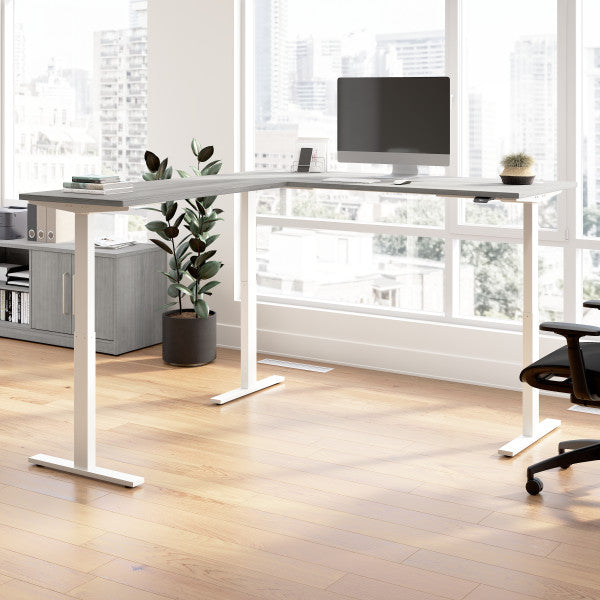 Shop Bush Furniture for you Move 60 Series 72W Height Adjustable L Shaped Standing Desk 01 M6SL7278PGWK  color platinum gray white powder coat