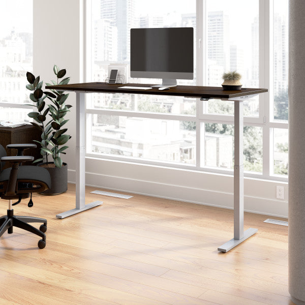 Shop Bush Furniture for you Move 60 Series 72W x 30D Electric Height Adjustable Standing Desk 01 M6S7230MRSK  color mocha cherry cool gray metallic