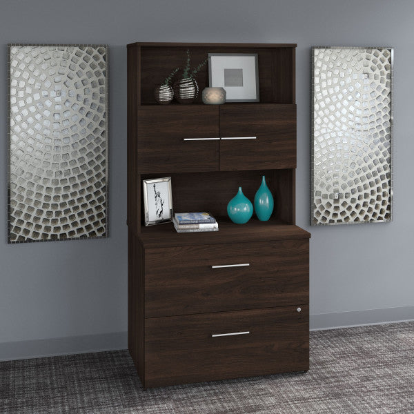 Shop Bush Furniture for you Office 500 36W 2 Drawer Lateral File Cabinet with Hutch 01 OF5007BWSU  color black walnut