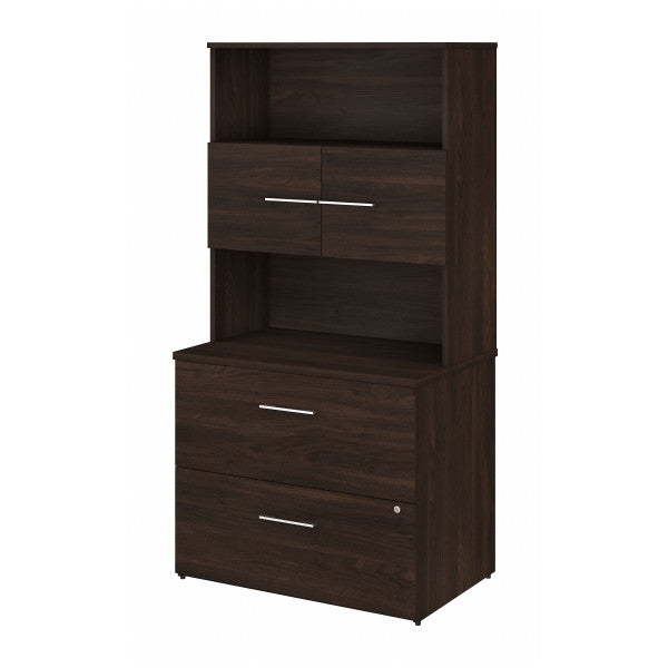 Shop Bush Furniture for you Office 500 36W 2 Drawer Lateral File Cabinet with Hutch 02 OF5007BWSU  color black walnut