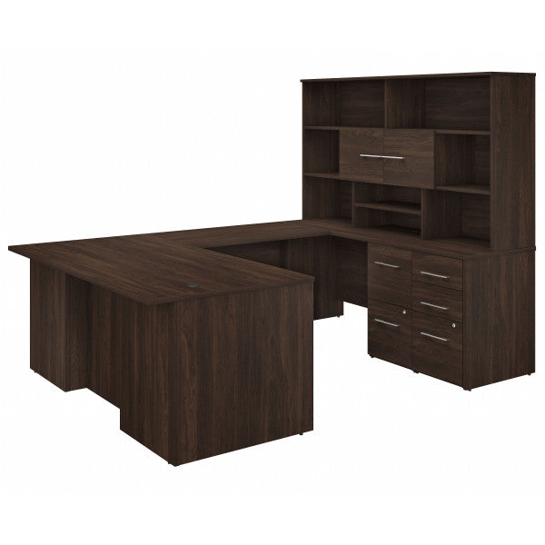 Shop Bush Furniture for you Office 500 72W U Shaped Executive Desk with Drawers and Hutch 02 OF5003BWSU  color black walnut