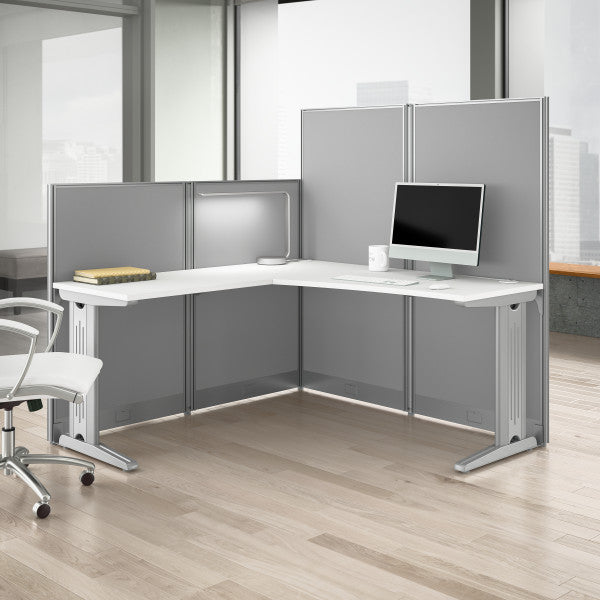 Shop Bush Furniture for you Office in an Hour 65W x 65D L Shaped Cubicle Desk 01 WC36194-03K  color pure white