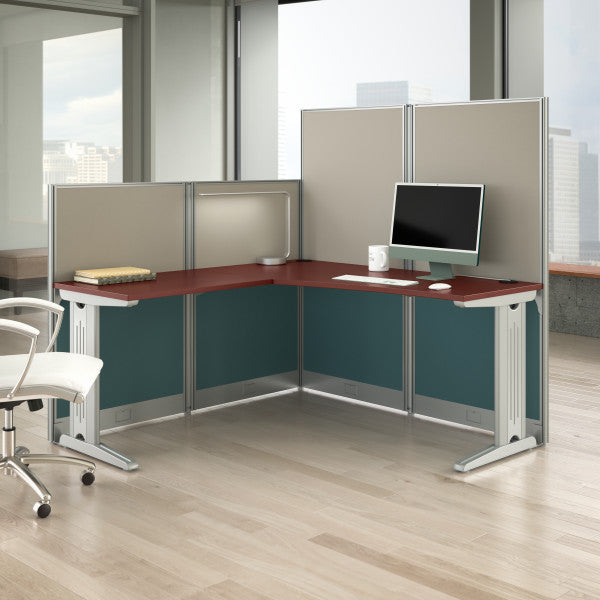 Shop Bush Furniture for you Office in an Hour 65W x 65D L Shaped Cubicle Desk 01 WC36494-03K  color hansen cherry