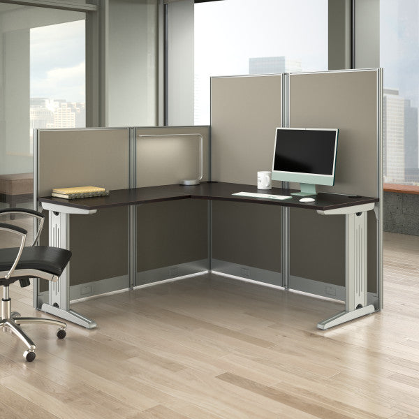 Shop Bush Furniture for you Office in an Hour 65W x 65D L Shaped Cubicle Desk 01 WC36894-03K  color mocha cherry