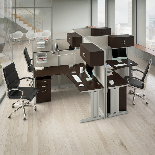 Shop Bush Furniture for you Office in an Hour 65W x 65D L Shaped Cubicle Desk 05 WC36894-03K  color mocha cherry