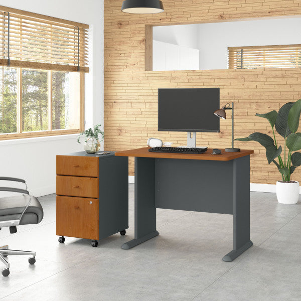 Shop Bush Furniture for you Series A 36W Desk with Mobile File Cabinet 01 SRA024NCSU  color natural cherry slate