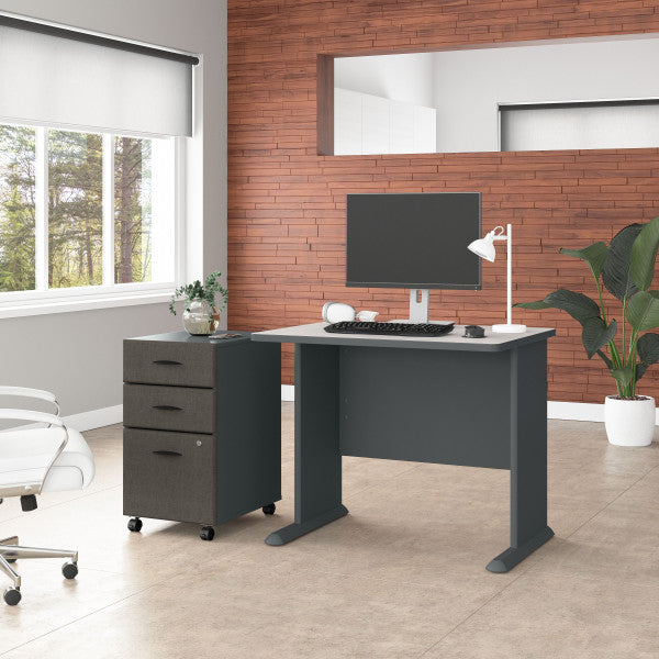 Shop Bush Furniture for you Series A 36W Desk with Mobile File Cabinet 01 SRA024SLSU  color slate white spectrum