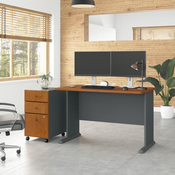 Shop Bush Furniture for you Series A 48W Desk with Mobile File Cabinet 01 SRA025NCSU  color natural cherry slate