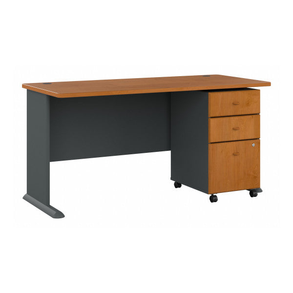 Shop Bush Furniture for you Series A 60W Desk with Mobile File Cabinet 02 SRA003NCSU  color natural cherry slate