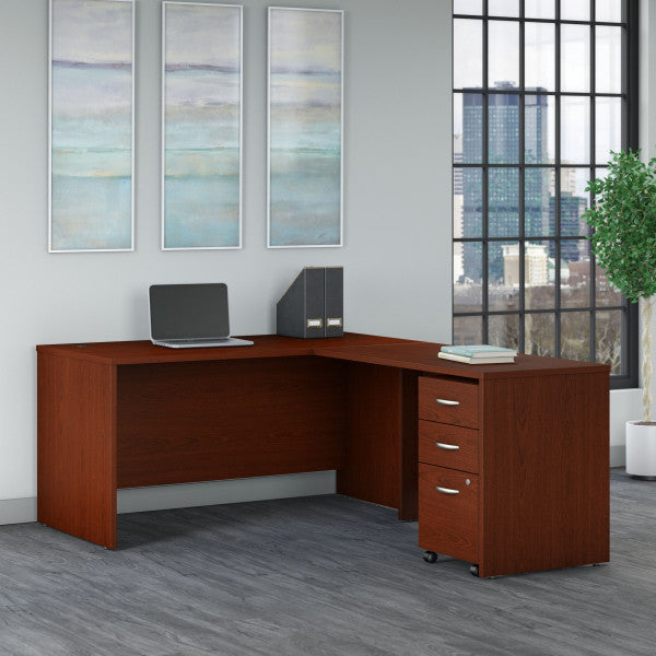 Shop Bush Furniture for you Series C 60W L Shaped Desk with 3 Drawer Mobile File Cabinet 01 SRC146MASU  color mahogany