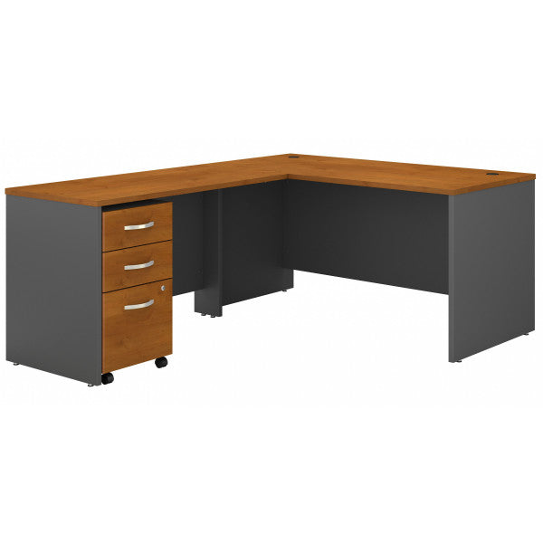 Shop Bush Furniture for you Series C 60W L Shaped Desk with 3 Drawer Mobile File Cabinet 02 SRC146NCSU  color natural cherry graphite gray