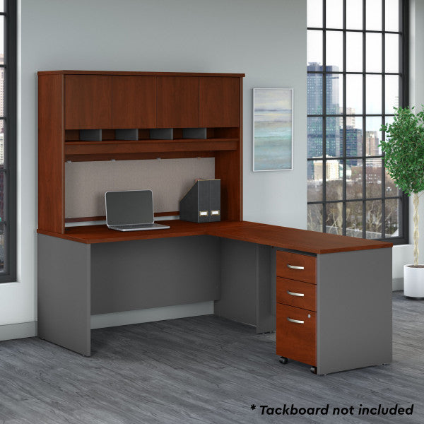 Shop Bush Furniture for you Series C 60W L Shaped Desk with Hutch and Mobile File Cabinet 01 SRC147HCSU  color hansen cherry graphite gray