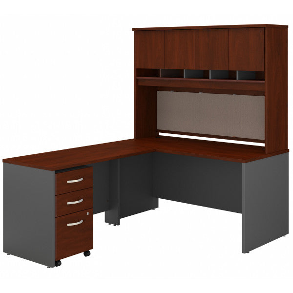 Shop Bush Furniture for you Series C 60W L Shaped Desk with Hutch and Mobile File Cabinet 02 SRC147HCSU  color hansen cherry graphite gray