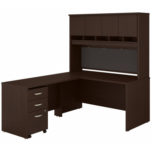 Shop Bush Furniture for you Series C 60W L Shaped Desk with Hutch and Mobile File Cabinet 02 SRC147MRSU  color mocha cherry