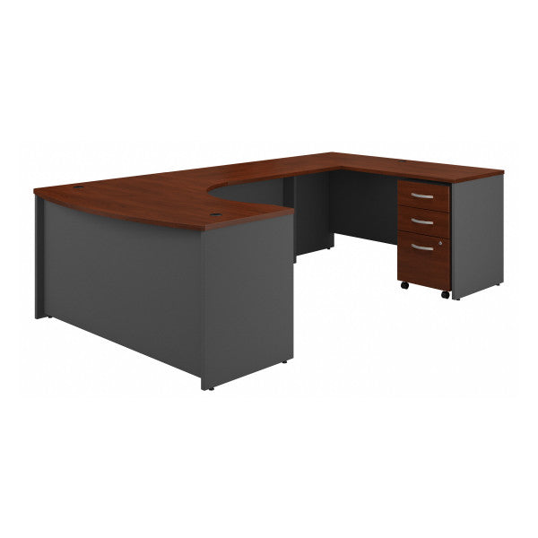 Shop Bush Furniture for you Series C 60W Right Handed Bow Front U Shaped Desk with Mobile File Cabinet 02 SRC089HCSU  color hansen cherry graphite gray