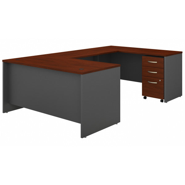 Shop Bush Furniture for you Series C 60W U Shaped Desk with 3 Drawer Mobile File Cabinet 02 SRC148HCSU  color hansen cherry graphite gray