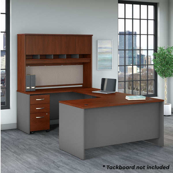 Shop Bush Furniture for you Series C 60W U Shaped Desk with Hutch and Mobile File Cabinet 01 SRC149HCSU  color hansen cherry graphite gray