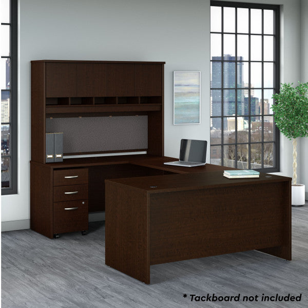 Shop Bush Furniture for you Series C 60W U Shaped Desk with Hutch and Mobile File Cabinet 01 SRC149MRSU  color mocha cherry