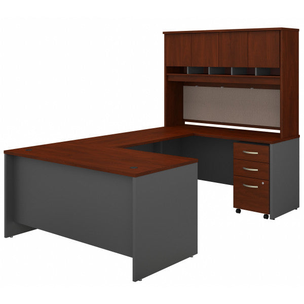 Shop Bush Furniture for you Series C 60W U Shaped Desk with Hutch and Mobile File Cabinet 02 SRC149HCSU  color hansen cherry graphite gray