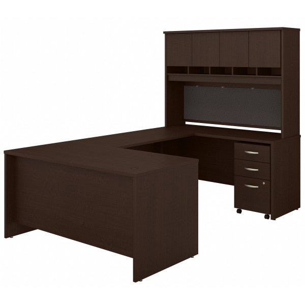 Shop Bush Furniture for you Series C 60W U Shaped Desk with Hutch and Mobile File Cabinet 02 SRC149MRSU  color mocha cherry