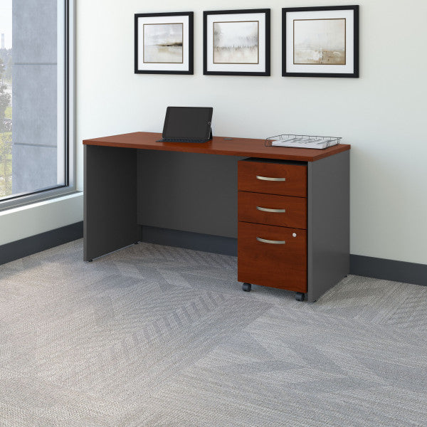 Shop Bush Furniture for you Series C 60W x 24D Office Desk with Mobile File Cabinet 01 SRC025HCSU  color hansen cherry