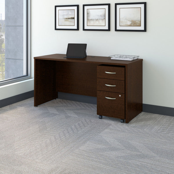 Shop Bush Furniture for you Series C 60W x 24D Office Desk with Mobile File Cabinet 01 SRC025MRSU  color mocha cherry