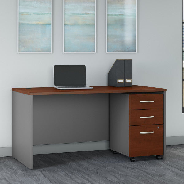 Shop Bush Furniture for you Series C 60W x 30D Office Desk with 3 Drawer Mobile File Cabinet 01 SRC144HCSU  color hansen cherry graphite gray