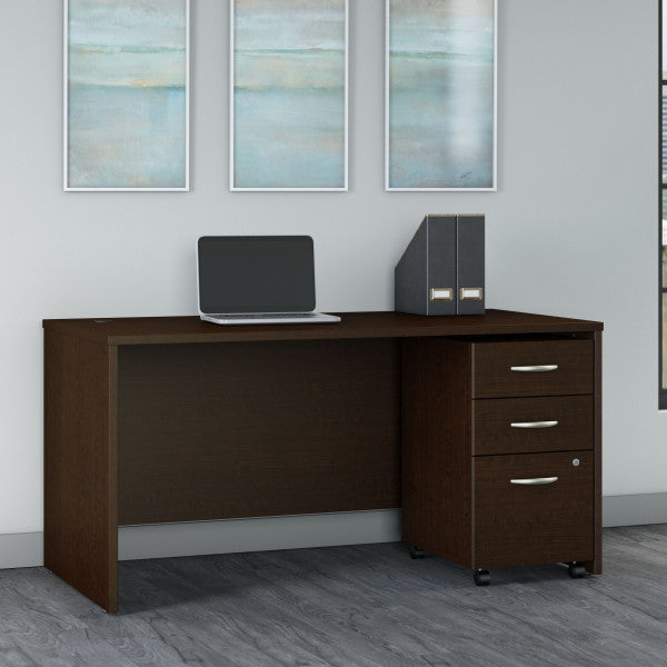 Shop Bush Furniture for you Series C 60W x 30D Office Desk with 3 Drawer Mobile File Cabinet 01 SRC144MRSU  color mocha cherry