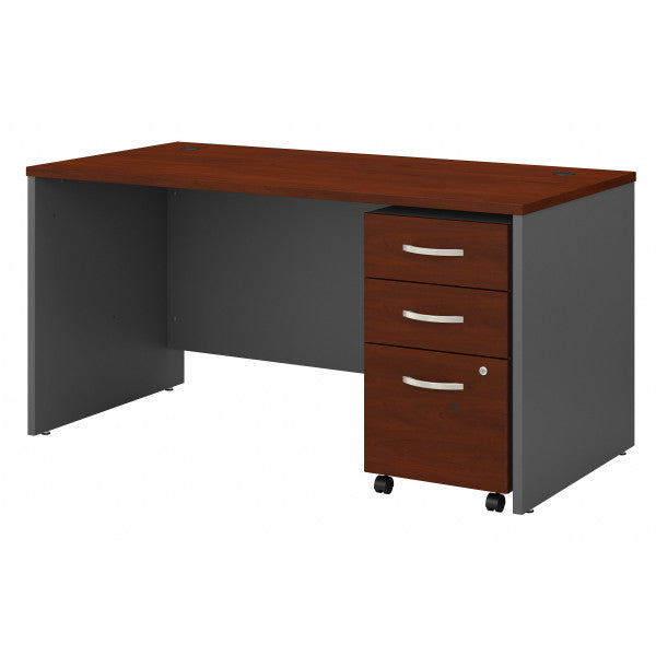 Shop Bush Furniture for you Series C 60W x 30D Office Desk with 3 Drawer Mobile File Cabinet 02 SRC144HCSU  color hansen cherry graphite gray